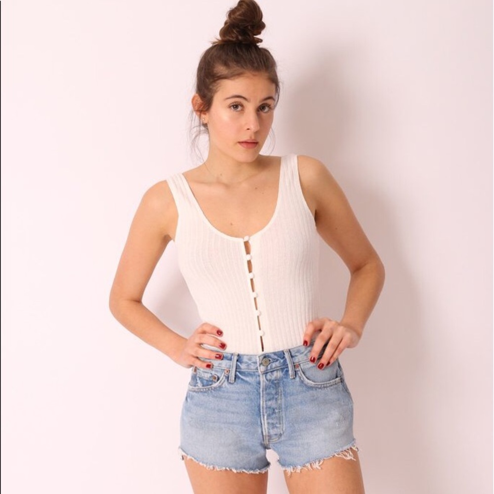 Privacy Please Cream Ribbed Tank Top - Picture 3 of 6
